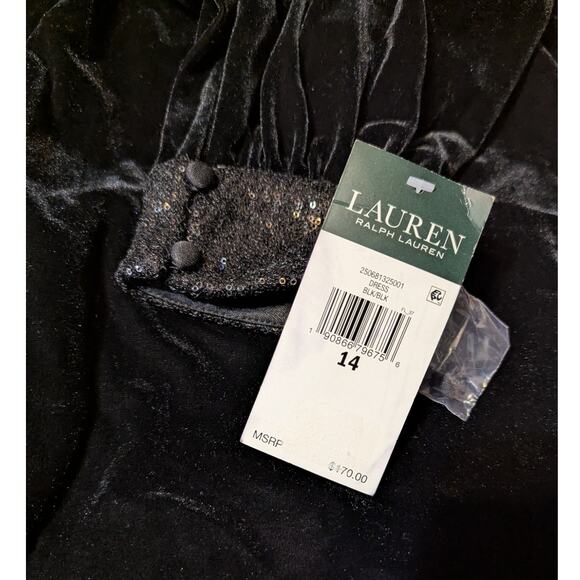Lauren Ralph Lauren Black Velvet Cold Shoulder Knee Length Party Dress Size 14 - Picture 7 of 16